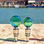 Rolha de garrafa plana - verde e azul claro - Vidro Murano Original OMG