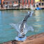 Figurine de canard volant - Sommerso avec feuille d'argent - Verre de Murano original OMG