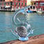 魚雕像 - Sommerso 帶銀葉 - 原始穆拉諾玻璃 OMG