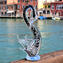 天鵝雕像 - Sommerso 帶銀葉 - 原始穆拉諾玻璃 OMG
