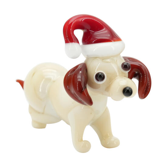 perro salchicha blanco de navidad en miniatura de cristal de murano original omg2.jpg 1