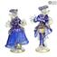 커플 Goldoni Venetian Figurines 블루 - 골드 24K 오리지널 Murano Glass