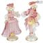 Escultura pareja Goldoni rosa - Figuritas venecianas Dama y jinete oro 24kt