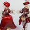 Escultura de casal Goldoni vermelha Old Venetian Lady and Rider - decoração em ouro 24k