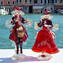 Couple Goldoni sculpture red Old Venetian Lady and Rider - gold 24kt decoration